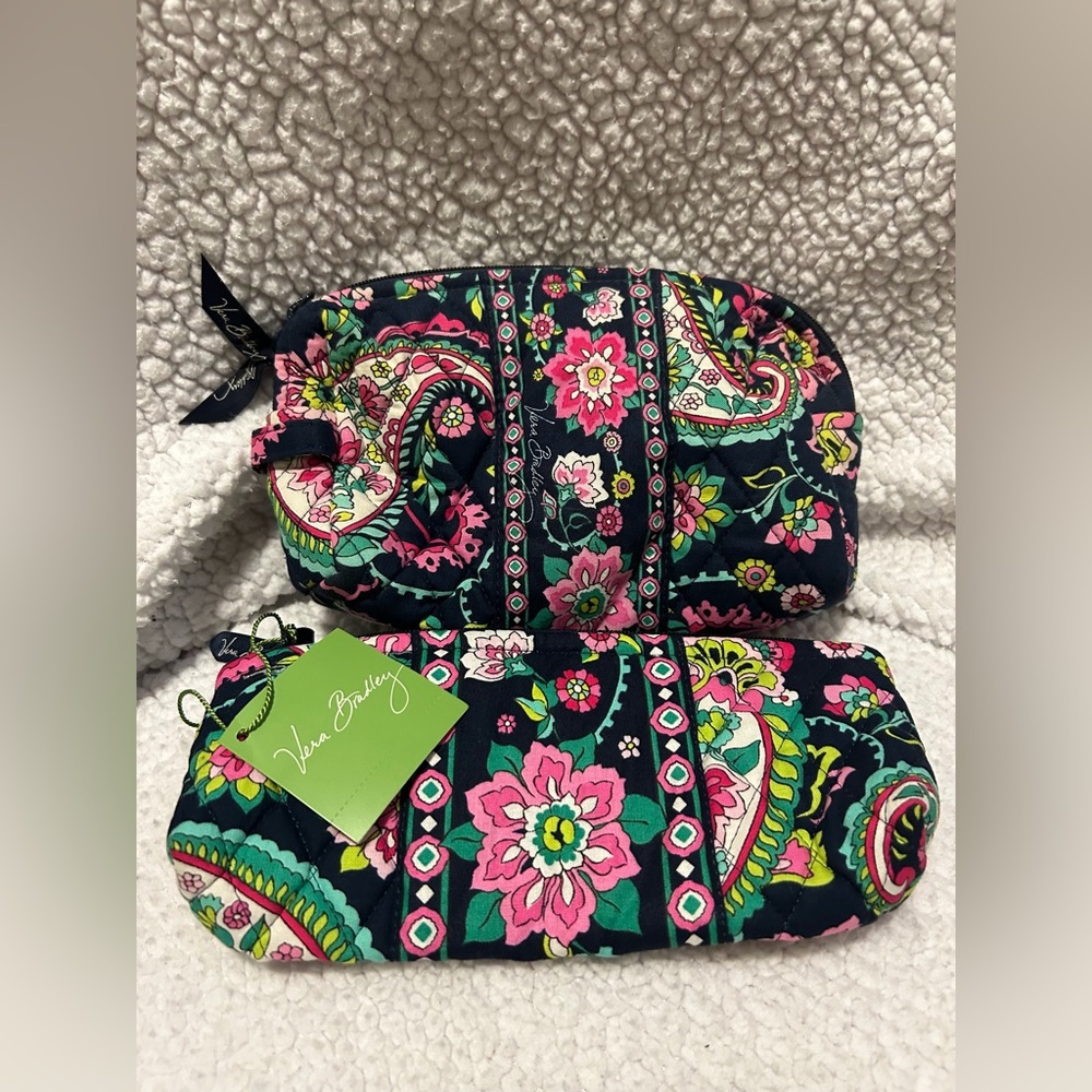 NWT Vera Bradley Petal Paisley Floral Cosmetic Brush/Pencil and Cosmetic Bag Set